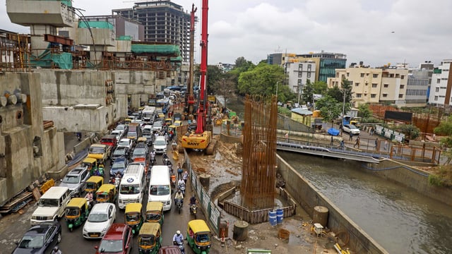 Vehicles stuck in a traffic jam in Bengaluru.