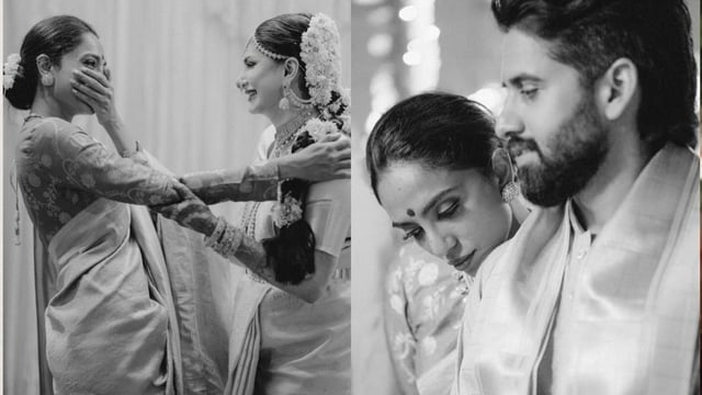 Sobhita Dhulipala with Zainab Ravdjee and Naga Chaitanya at Akhil Akkineni's wedding.