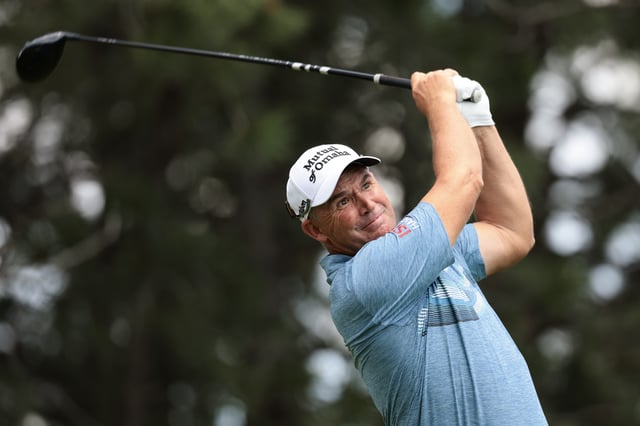 Padraig Harrington of Ireland hits a tee shot on the sixth hole during the second round of the U.S. Senior Open Championship 2025 at Broadmoor Golf Club on June 27, 2025 in Colorado Springs, Colorado.