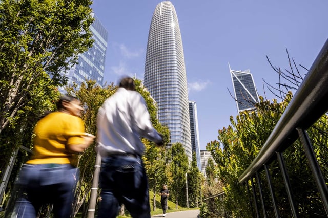 The CEO of Salesforce, which resides in Salesforce Tower, said 50% of the company’s work is done by AI bots. 