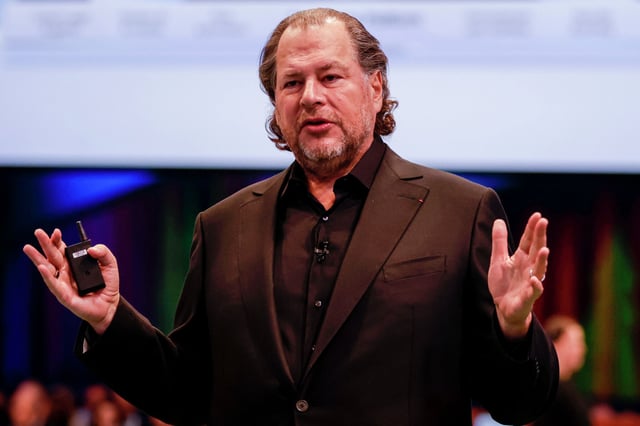 Salesforce CEO Marc Benioff is speaking publicly in support of using AI tools in the workforce. Analysts say he may have no choice but to do so.