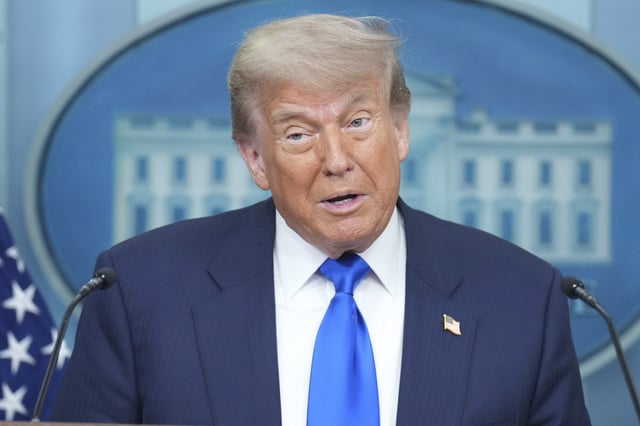 President Donald Trump speaks to the media, Friday, June 27, 2025, in the briefing room of the White House in Washington. (AP Photo/Jacquelyn Martin)
