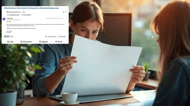 A copywriter’s playful leave email saying ‘Main to jaa rahi hoon’ went viral, reminding LinkedIn why a healthy, fun work culture truly matters. | Image: Linkedln
