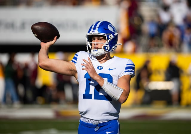 Brigham quarterback Jake Retzlaff throws against Arizona State at Mountain America Stadium in 2024.