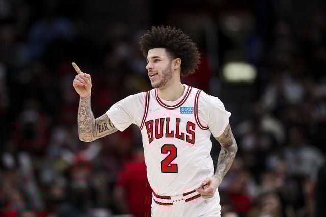 Chicago Bulls guard Lonzo Ball smiles after making a 3-point shot during the second half against the Detroit Pistons at the United Center on Jan. 11, 2022, in Chicago. (Armando L. Sanchez/Chicago Tribune/Tribune News Service via Getty Images)