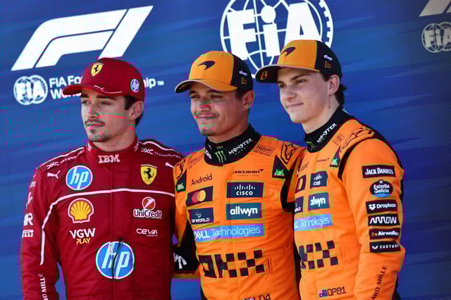 Charles Leclerc, Lando Norris y Oscar Piastri.