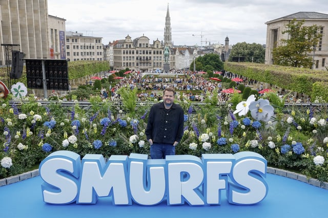 James Corden poses for photographers upon arrival at the world premiere of the film "Smurfs", on Saturday, June 28, 2025, in Brussels. (AP Photo/Omar Havana).