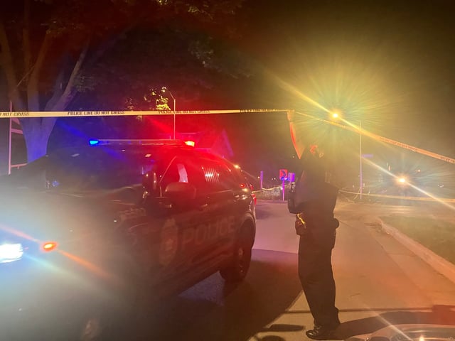 Police investigate a shooting that injured two Milwaukee police officers the night of June 26, 2025.