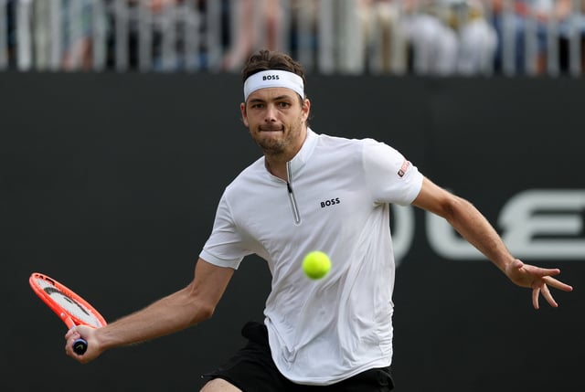 Tennis - Eastbourne Open - Devonshire Park Lawn Tennis Club, Eastbourne, Britain - June 28, 2025 Taylor Fritz of the U.S. in action during the men's singles final against Jenson Brooksby of the U.S. Action Images via Reuters/Paul Childs