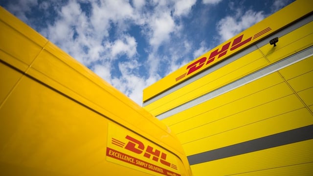 A DHL shipping facility is seen at Hamilton's John C. Munro Hamilton International Airport in February 2024.