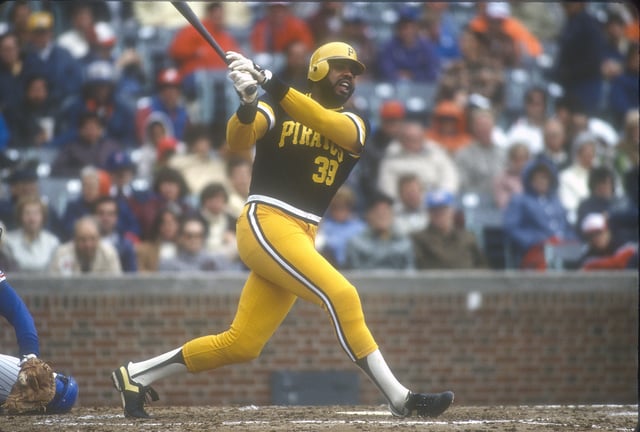 CHICAGO, IL - CIRCA 1979: Dave Parker #39 of the Pittsburgh Pirates bats against the Chicago Cubs during a Major League Baseball game circa 1979 at Wrigley Field in Chicago, Illinois. Parker played for the Pirates from 1973-83.