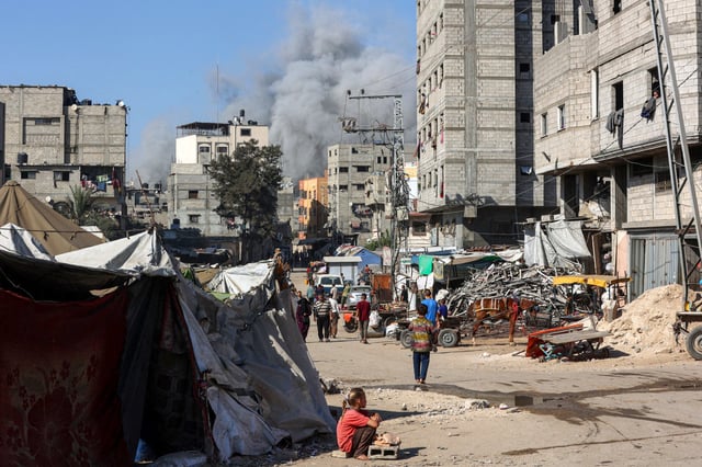 Smoke billows after an Israeli strike on Gaza City on June 28, 2025.