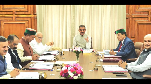 Chief minister Sukhvinder Singh Sukhu presides over a cabinet meeting in Shimla on Saturday. (HT Photo)