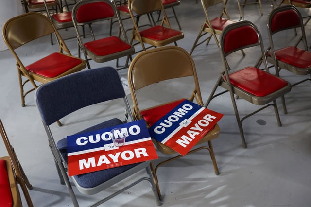 Signs in support of Cuomo lie discarded after his primary election night rally in New York City, U.S., June 24, 2025.