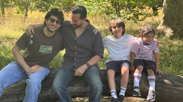 Saif Ali Khan with sons Ibrahim, Taimur and Jeh. | Image: Instagram