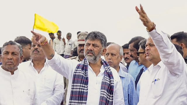 Karnataka Deputy Chief Minister D K Shivakumar with officials last Saturday. (Representative image)