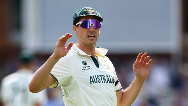 Australia's Pat Cummins reacts during the WTC Final earlier this month