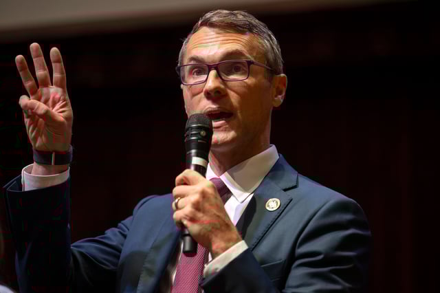 Fairfax County Supervisor and former Chief of Staff to the late U.S. Representative Gerald Connolly (D-VA) James Walkinshaw (D) speaks during the Congressional District 11 Candidates Forum at the Reston Community Center on June 24, 2025 in Reston, VA.