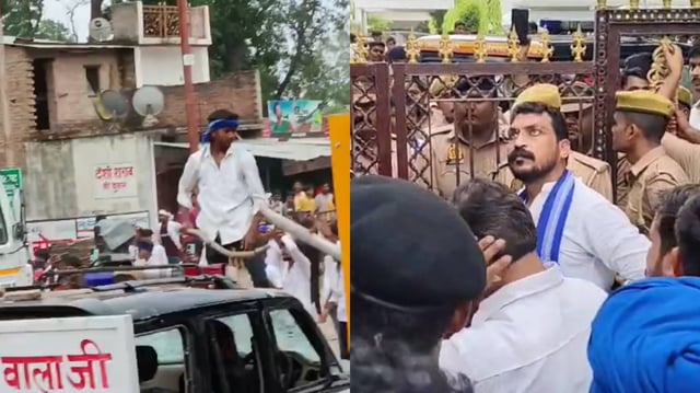 Prayagraj: Chandrashekhar Azad's Supporters Clash With Police, Damage Vehicles | Image: Republic