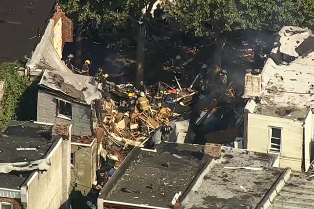 A fire overnight caused at least three rowhomes in Philadelphia's Nicetown section to collapse on June 29, 2025.