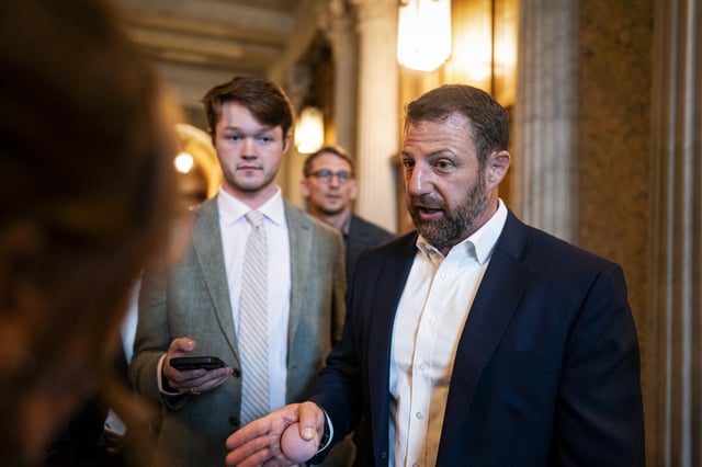 U.S. Sen. Markwayne Mullin (R-OK) speaks with reporters following a vote in the U.S. Capitol on June 27, 2025 in Washington, DC.