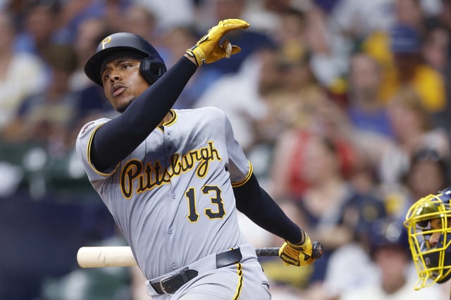 MILWAUKEE, WISCONSIN - JUNE 23: Ke&#39;Bryan Hayes #13 of the Pittsburgh Pirates swings the bat in the sixth inning during a game against the Milwaukee Brewers at American Family Field on June 23, 2025 in Milwaukee, Wisconsin.