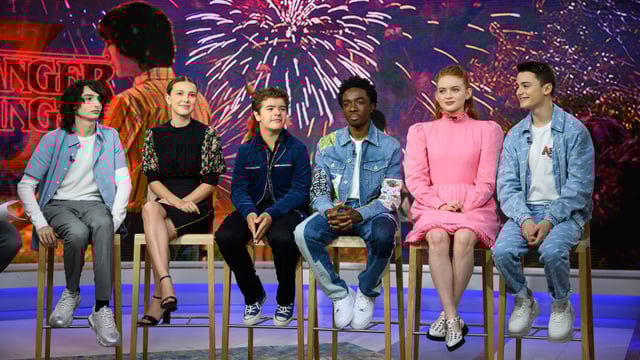 “Stranger Things” cast: Finn Wolfhard, Millie Bobby Brown, Gaten Matarazzo, Caleb McLaughlin, Sadie Sink, and Noah Schnapp in 2019.