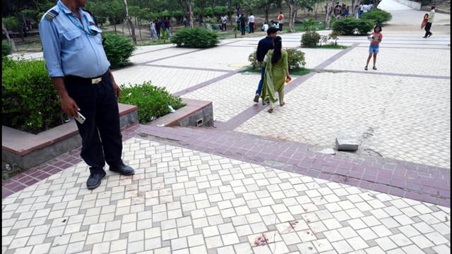 The spot in the park where the exchange of fire took place on Sunday. (Arvind Yadav/HT Photo)