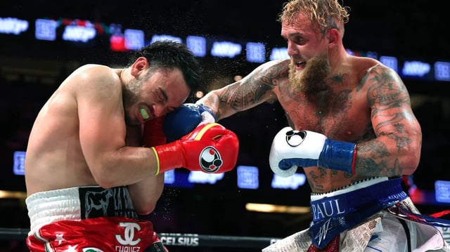 Jake Paul punches Julio Cesar Chavez Jr. to a unanimous decision win during a Cruiserweight fight at Honda Center on Saturday, June 28, 2025, in Anaheim, California. (Harry How/Getty Images/TNS)