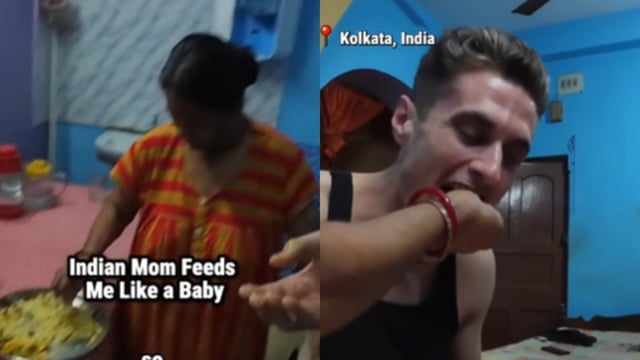 An American vlogger was lovingly fed by an Indian mother in a viral video that left social media users emotional.