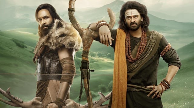 Vishnu Manchu and Prabhas in a still from Mukesh Kumar Singh's Kannappa. 