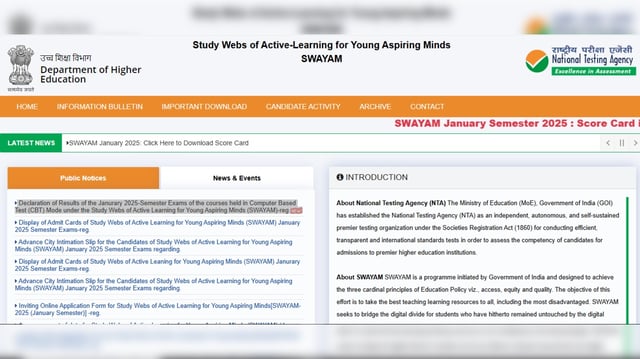 NTA SWAYAM January 2025 Result Out on exams.nta.ac.in/swayam