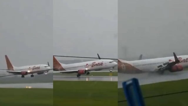 Watch | Terrifying Video Shows Boeing 737 Plane Almost Skids Off Runway in Heavy Rain in Indonesia | Image: X