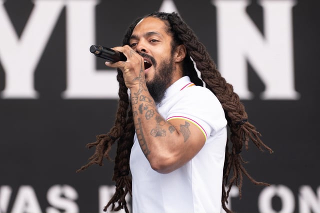 Bob Vylan performs on the West Holts Stage during the Glastonbury Festival on June 28, 2025 in Glastonbury, England. Established by Michael Eavis in 1970, Glastonbury has grown into the UK&#39;s largest music festival, drawing over 200,000 fans to enjoy performances across more than 100 stages.