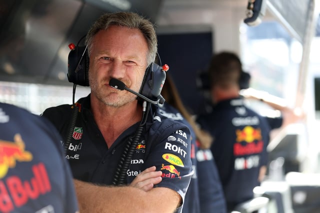 Christian Horner, Team Principal of Oracle Red Bull Racing on the pit wall during qualifying ahead of the F1 Grand Prix of Austria at Red Bull Ring on June 28, 2025 in Spielberg, Austria.
