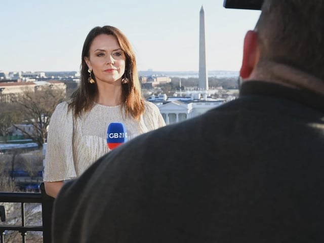 GB News presenter Bev Turner on air from Washington DC during the US election in 2024. Picture: GB News