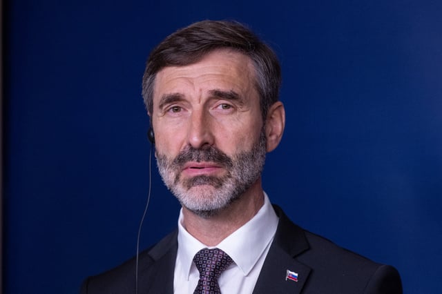 Slovakia&#39;s Foreign Minister Juraj Blanar in Warsaw on March 13, 2025.
