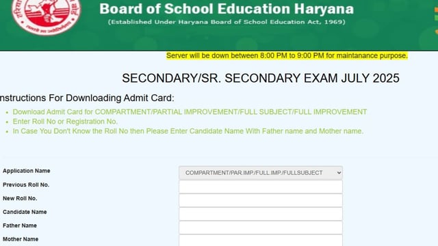 Haryana Class 10, 12 Compartment Exam 2025 hall tickets have been released at bseh.org.in. The direct link to download is given here. 