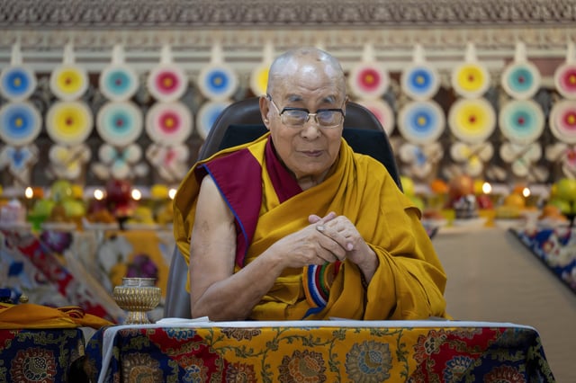 Tibetan spiritual leader the Dalai Lama presides over an event celebrating his 90th birthday according to a Tibetan calendar at the Tsuglakhang temple in Dharamshala, India, Monday, June 30, 2025.