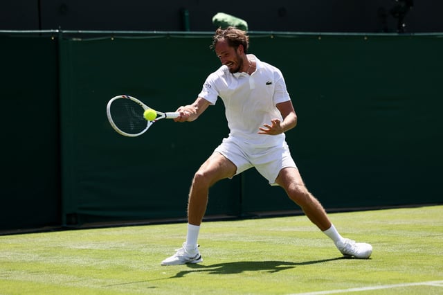 Tennis - Wimbledon - All England Lawn Tennis and Croquet Club, London, Britain - June 30, 2025 Russia's Daniil Medvedev in action during his first round match against France's Benjamin Bonzi REUTERS/Isabel Infantes