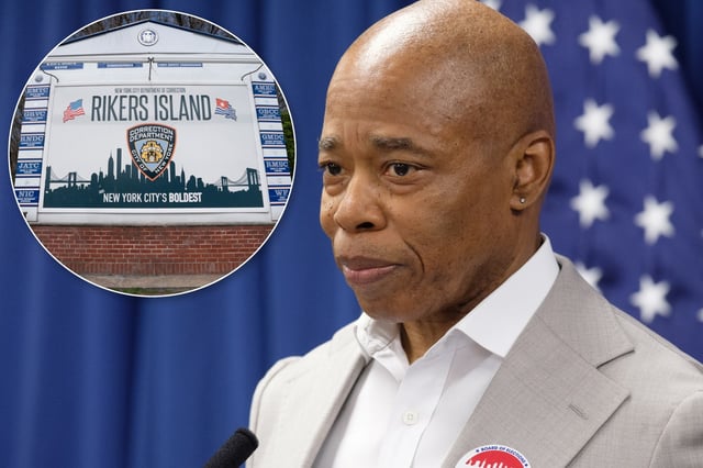 A state Supreme Court judge has ruled Mayor Adams broke the law when he refused to implement parts of a law restricting solitary confinement in jails like Rikers Island (inset). (Gardiner Anderson / New York Daily News; Barry Williams for New York Daily News)