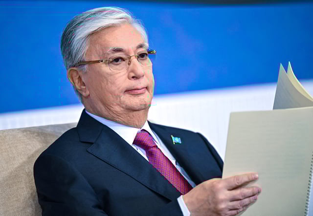 Kazakhstan's President Kassym-Jomart Tokayev attends a plenary session of the Eurasian Economic Forum in Minsk, Belarus June 26, 2025. Sputnik/Sergey Bobylev/Pool via REUTERS/ File Photo