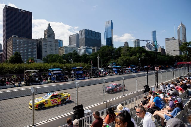 Cars race in the Xfinity Series during the first day of the NASCAR Street Race on Saturday, July 6, 2024, at Grant Park in Chicago (Vincent Alban/Chicago Tribune)