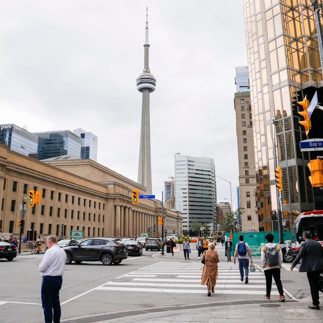 The CN Tower and Union Station are pictured in the financial district in Toronto, Friday, Sept. 8, 2023. THE CANADIAN PRESS/Andrew Lahodynskyj