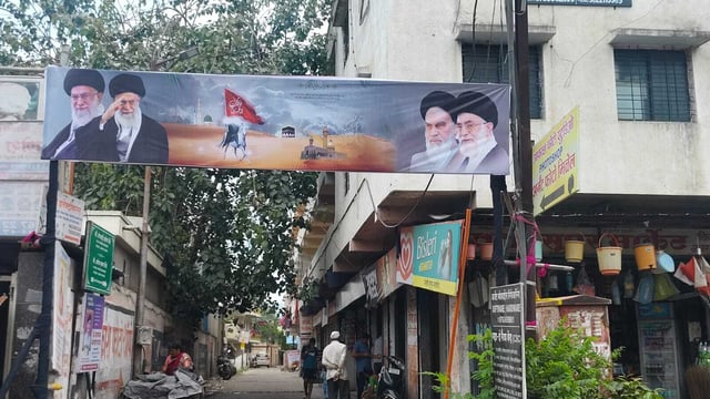 According to police, the banners and flags were allegedly put up by a group of Iranian nationals residing in Kadam Wak Wasti. (HT Photo)