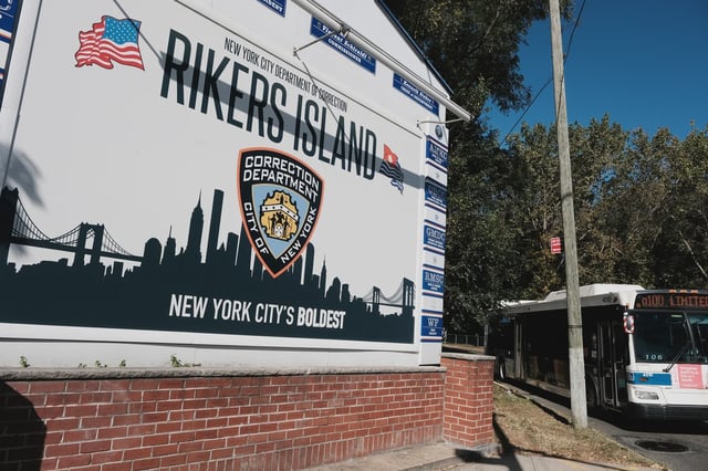 The entrance to Rikers Island.