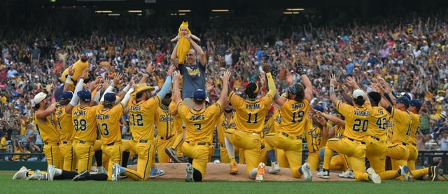 Members of the Savannah Bananas perform the circle of life during a sold out performance at Nationals Park (Kenneth K. Lam/staff)