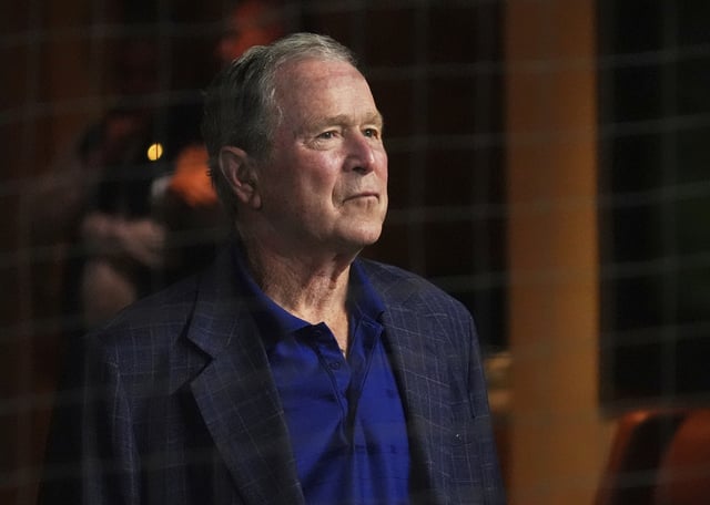 FILE - Former President George W. Bush attends a baseball game, May 15, 2025, in Arlington, Texas. (AP Photo/LM Otero, File)