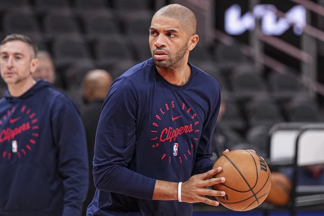 Mar 14, 2025; Atlanta, Georgia, USA; LA Clippers forward Nicolas Batum (33) warms up on the court prior to the game against the Atlanta Hawks at State Farm Arena. Mandatory Credit: Dale Zanine-Imagn Images/File Photo