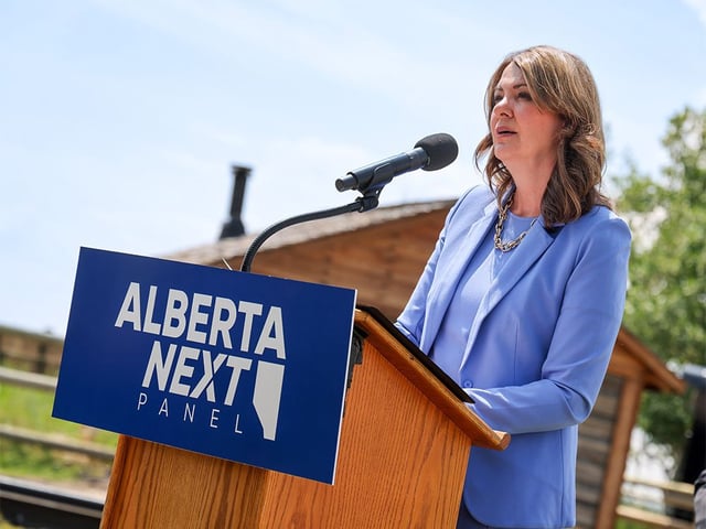  Alberta Premier Danielle Smith announces the members of the Alberta Next panel at Heritage Park in Calgary on Tuesday, June 24, 2025.